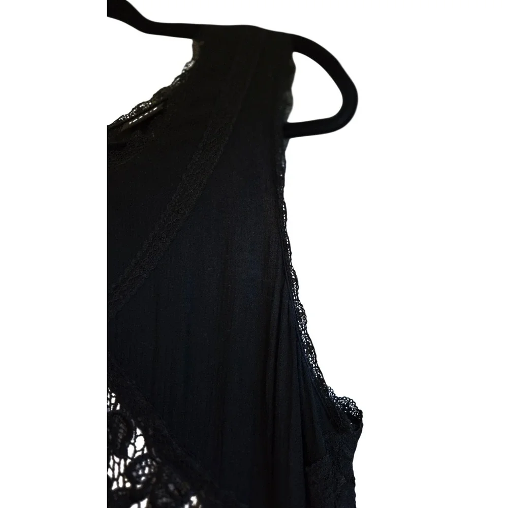 Torrid Whimsygoth Black Crinkle Gauze Lace Trapeze Dress Sleeveless Size 1, L/XL - Picture 5 of 14